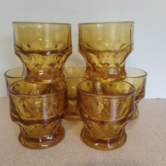 Viking Glass Georgian Pattern Amber Short Rocks Glass, Set of 6 - Picture 2 of 6